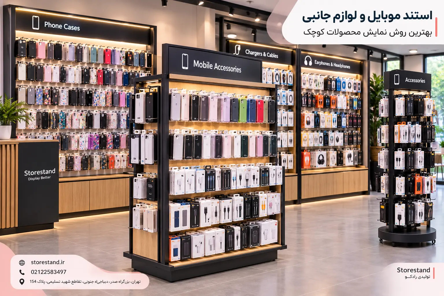 استند موبایل و لوازم جانبی، بهترین روش نمایش محصولات کوچک