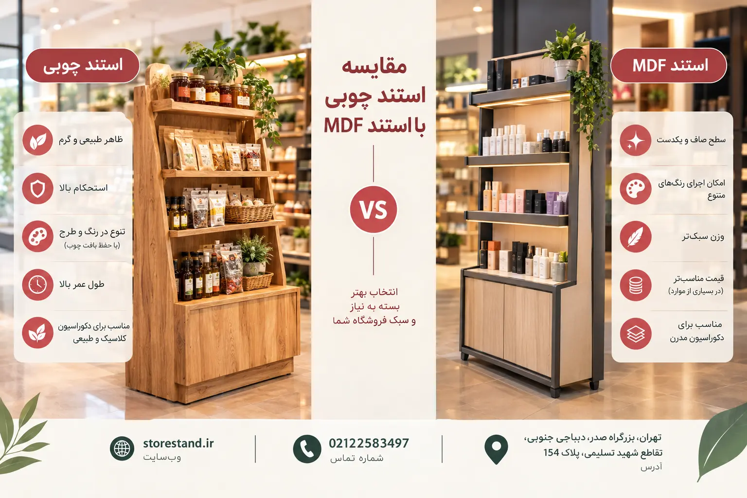 مقایسه استند چوبی با استند MDF