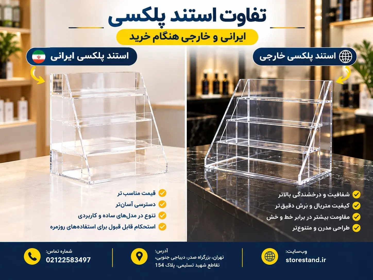 تفاوت استند پلکسی ایرانی و خارجی هنگام خرید تفاوت استند پلکسی ایرانی و خارجی هنگام خرید