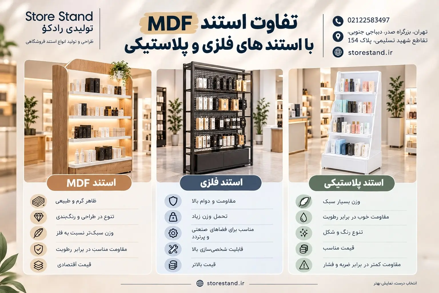 تفاوت استند MDF با استندهای فلزی و پلاستیکی